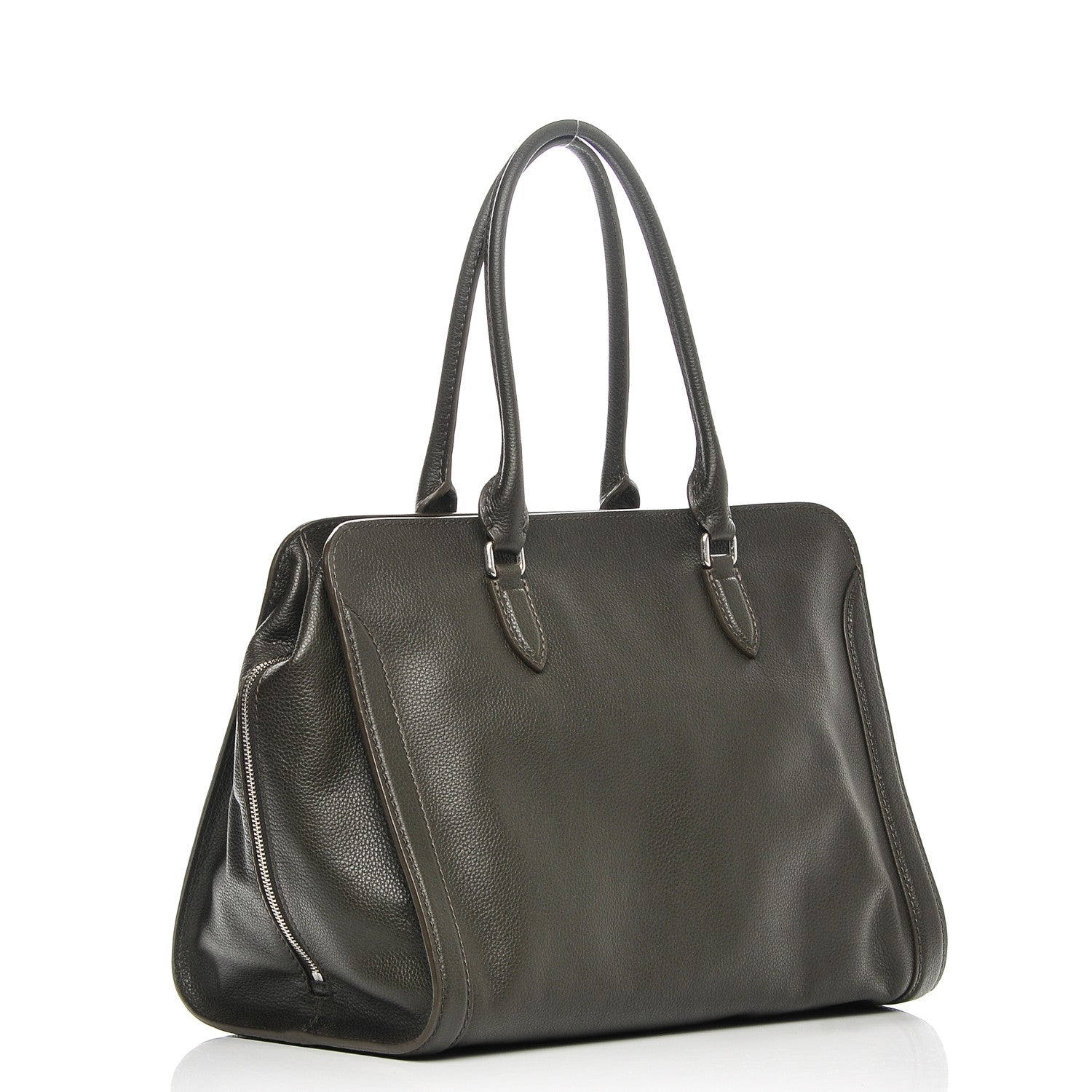 Alexander McQueen Pebbled Calfskin Large Skull Padlock Zip Around Tote Verde Militare 3 of 7