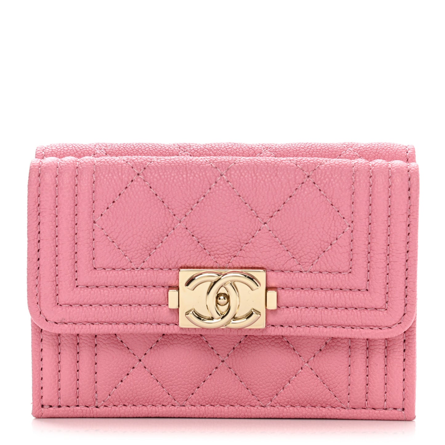 Caviar Quilted Small Boy Flap Wallet Pink