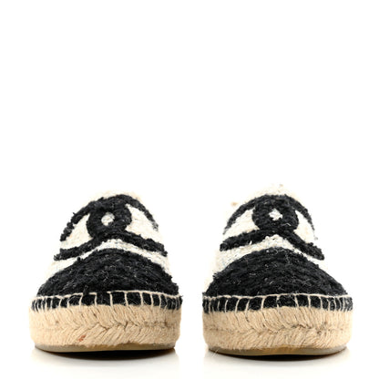 Chanel Tweed CC Espadrilles 36 Ecru White Blue Black 2 of 9