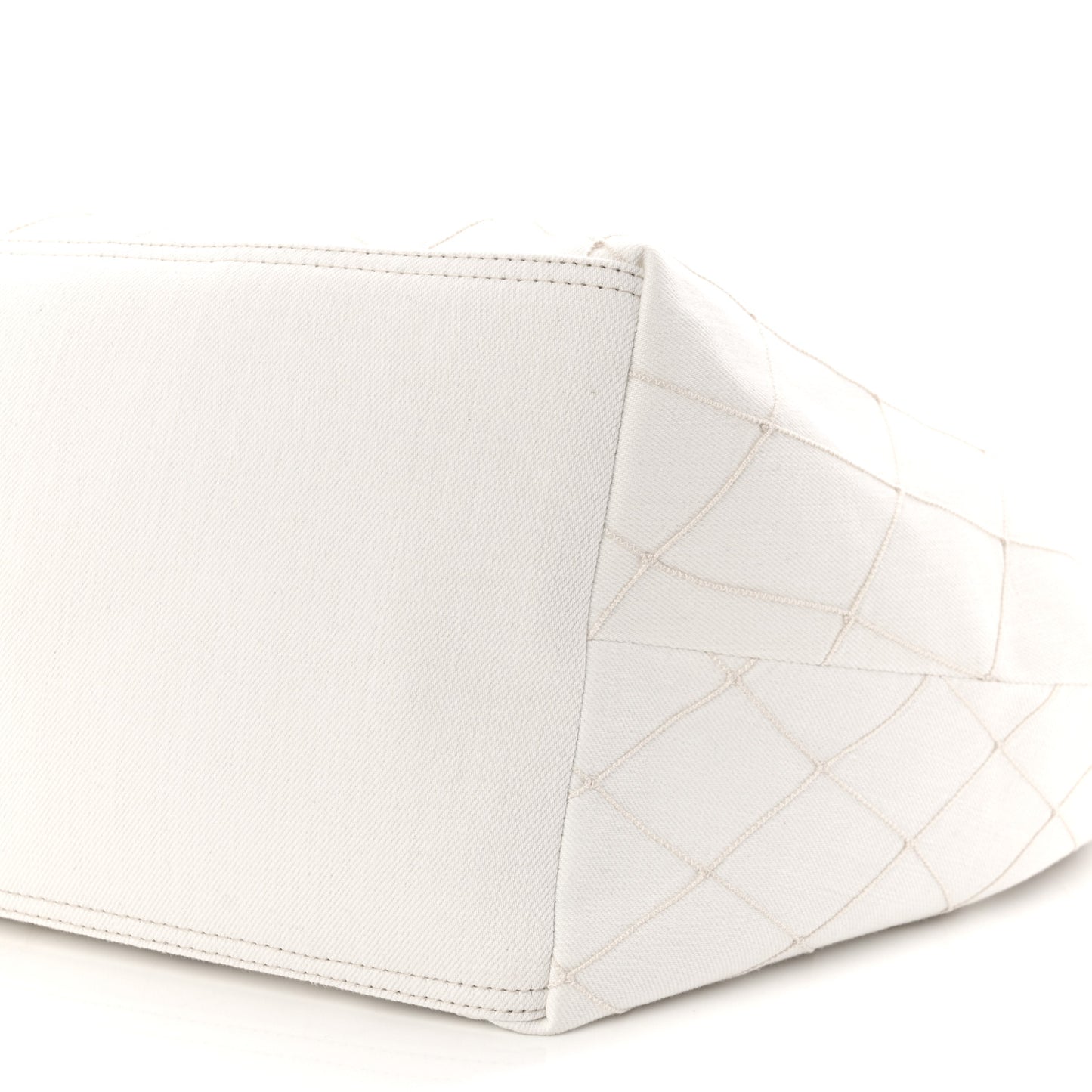 Denim Calfskin Quilted Coco Beach Small Shopping Tote White Black