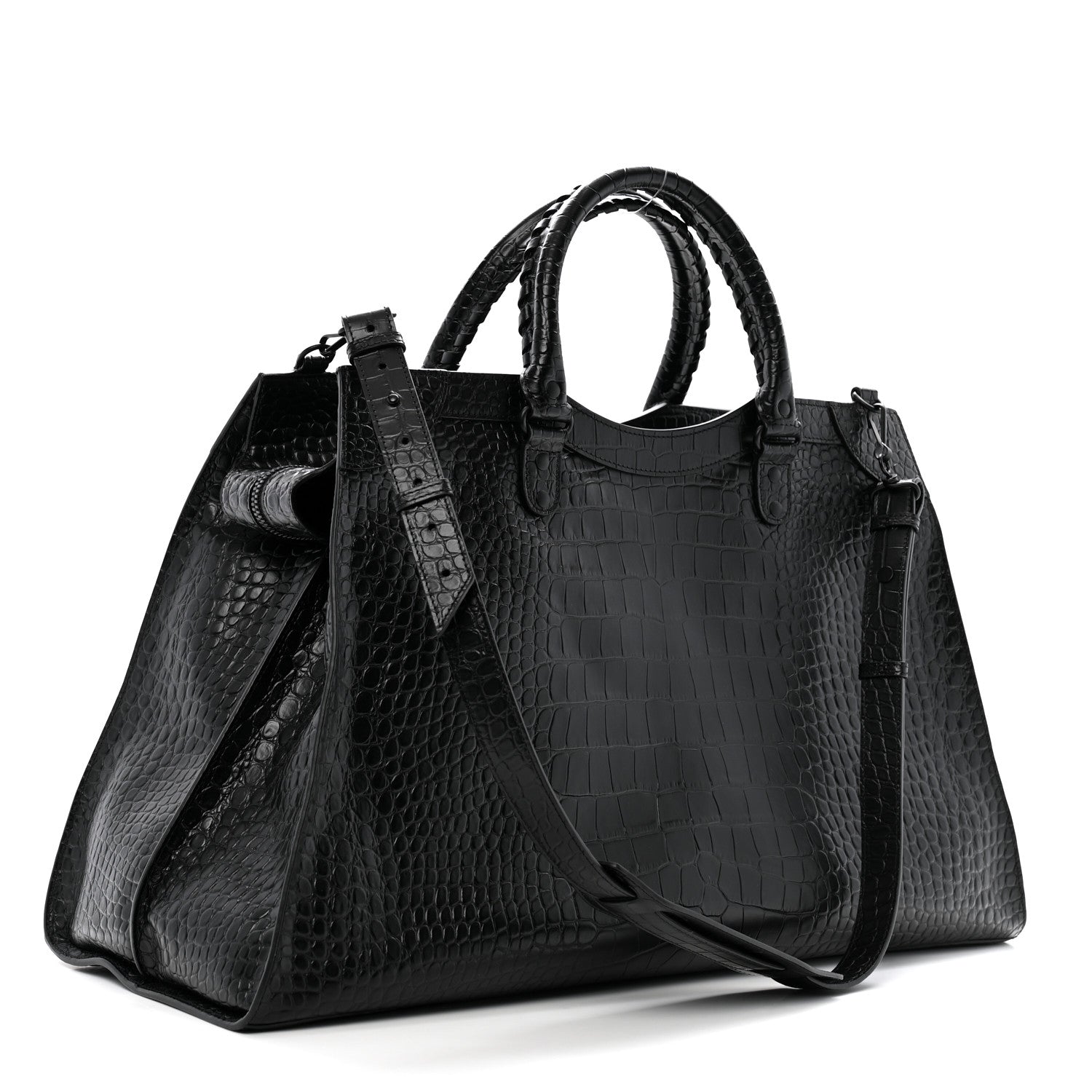 Balenciaga Semi Matte Calfskin Crocodile Embossed Neo Classic Black Hardware Large City Black 3 of 9
