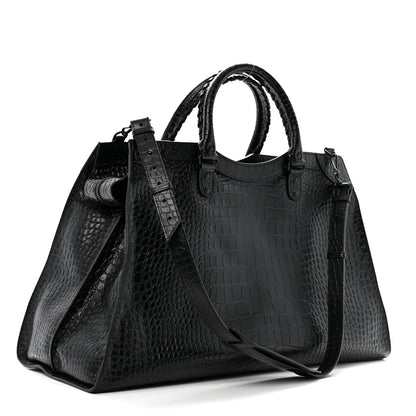 Balenciaga Semi Matte Calfskin Crocodile Embossed Neo Classic Black Hardware Large City Black 3 of 9