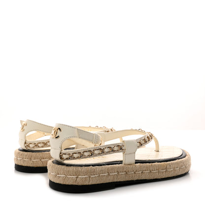 Chanel Lambskin Chain CC Thong Espadrille Sandals 36 White 4 of 8