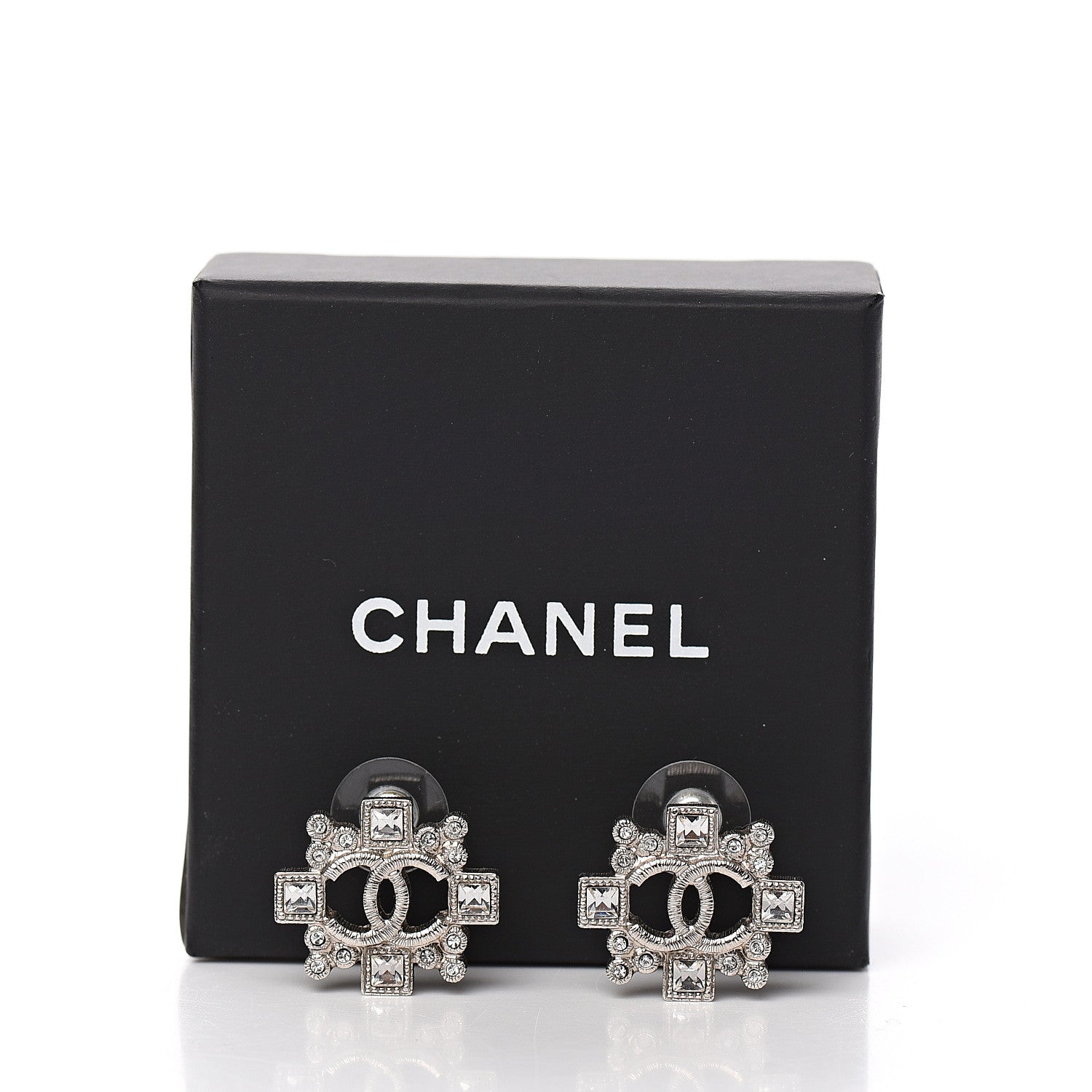 Chanel Swarovski Crystal CC Earrings Silver 5 of 5