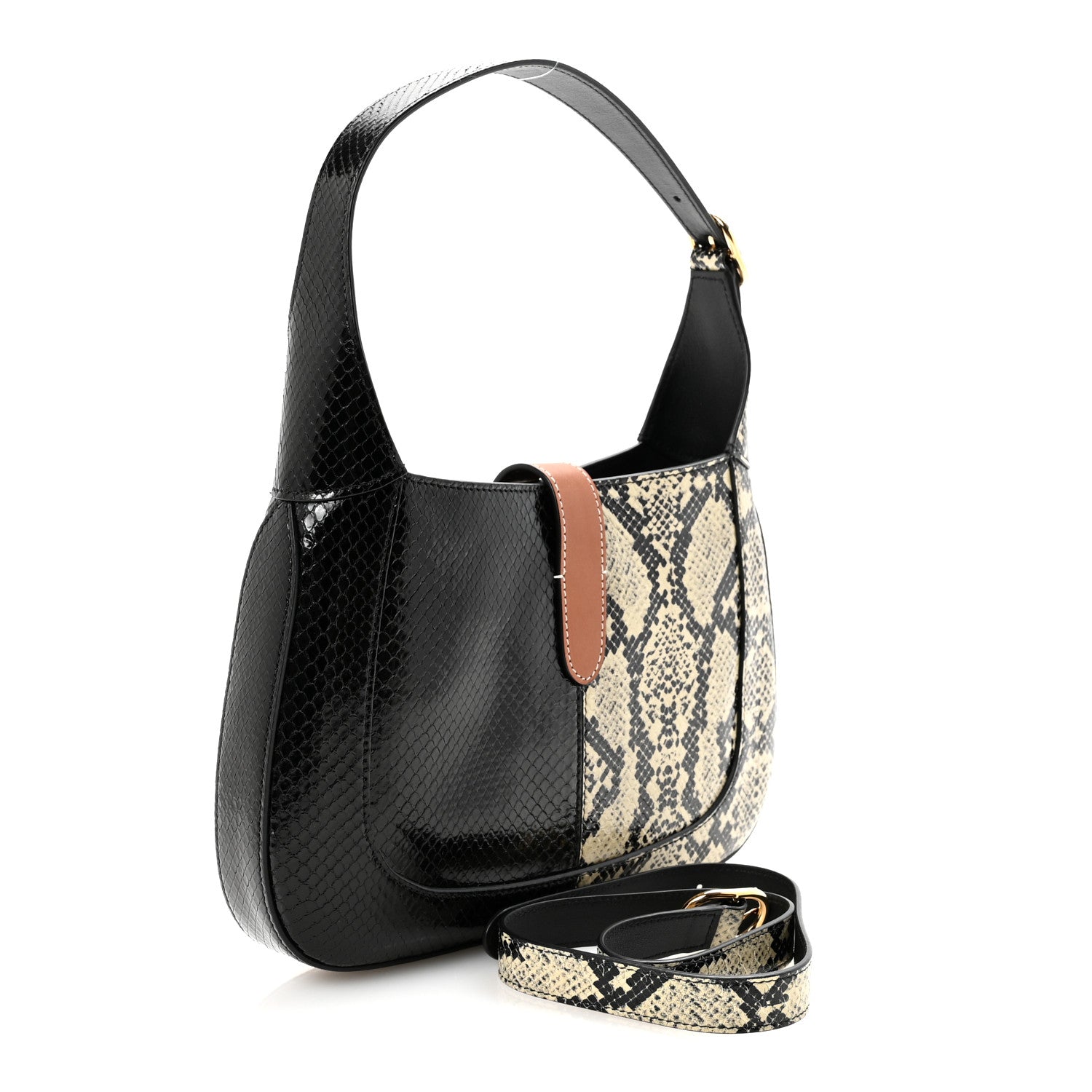 Gucci Snakeskin Small Jackie 1961 Hobo Black Beige 3 of 9