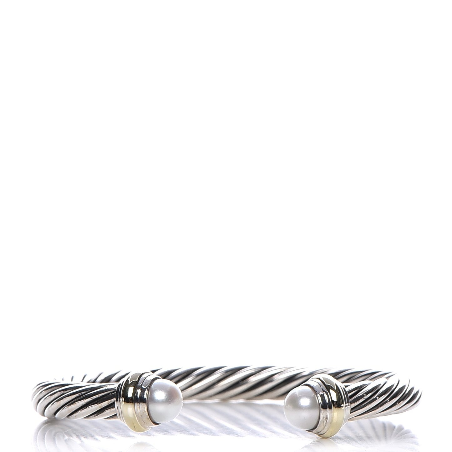 Sterling Silver 14K Yellow Gold Pearl 7mm Cable Classics Bracelet