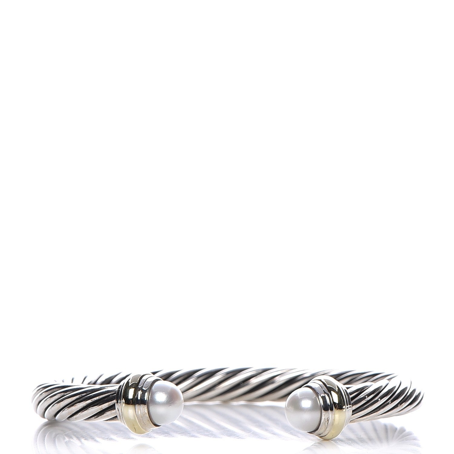 David Yurman Sterling Silver 14K Yellow Gold Pearl 7mm Cable Classics Bracelet 1 of 4