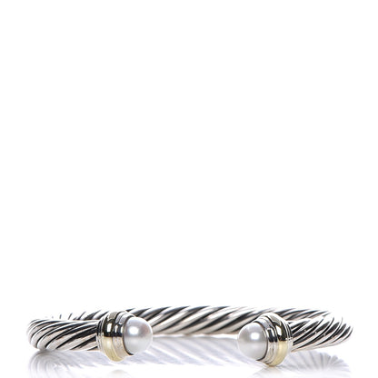 David Yurman Sterling Silver 14K Yellow Gold Pearl 7mm Cable Classics Bracelet 1 of 4