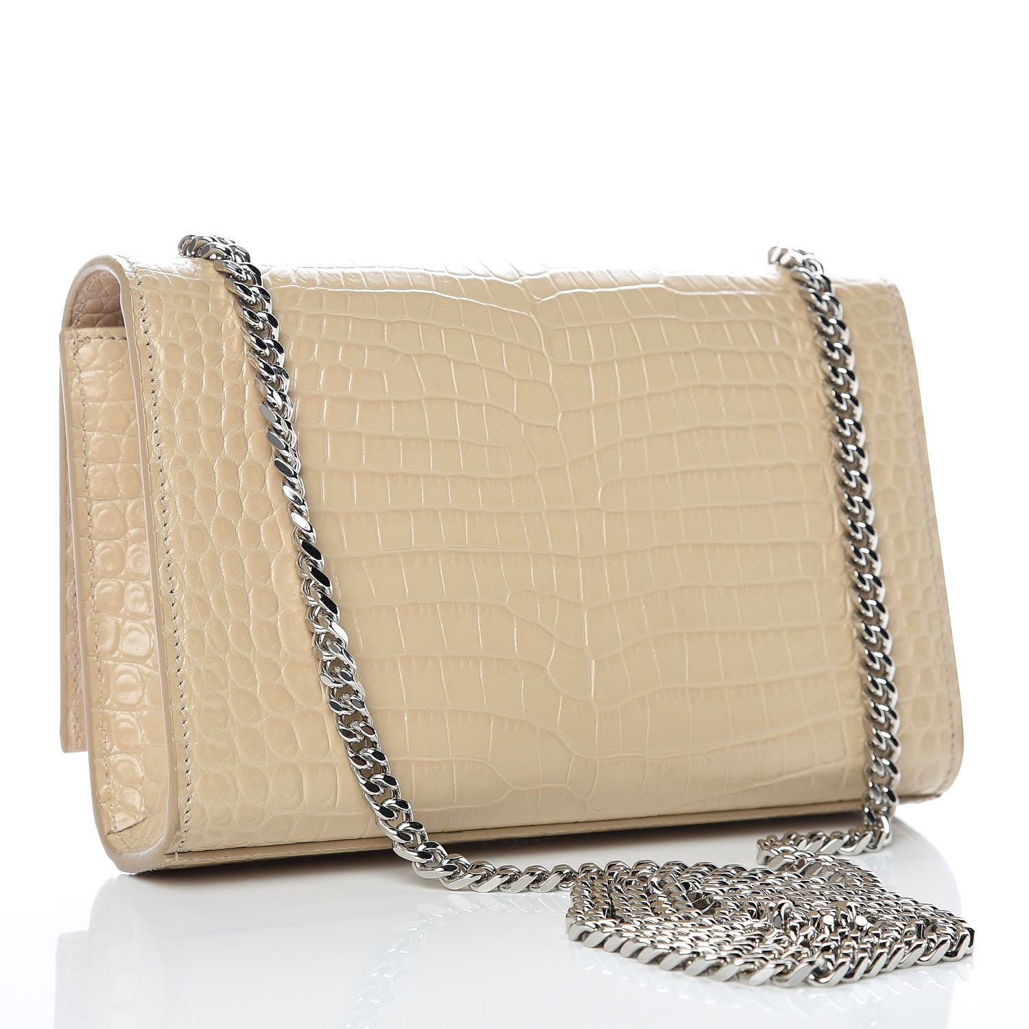 Saint Laurent Croc Calfskin Embossed Small Classic Monogram Kate Tassel Satchel Beige 4 of 11