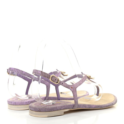 Chanel Lizard Pearl CC Thong Sandals 38 Light Purple 4 of 12