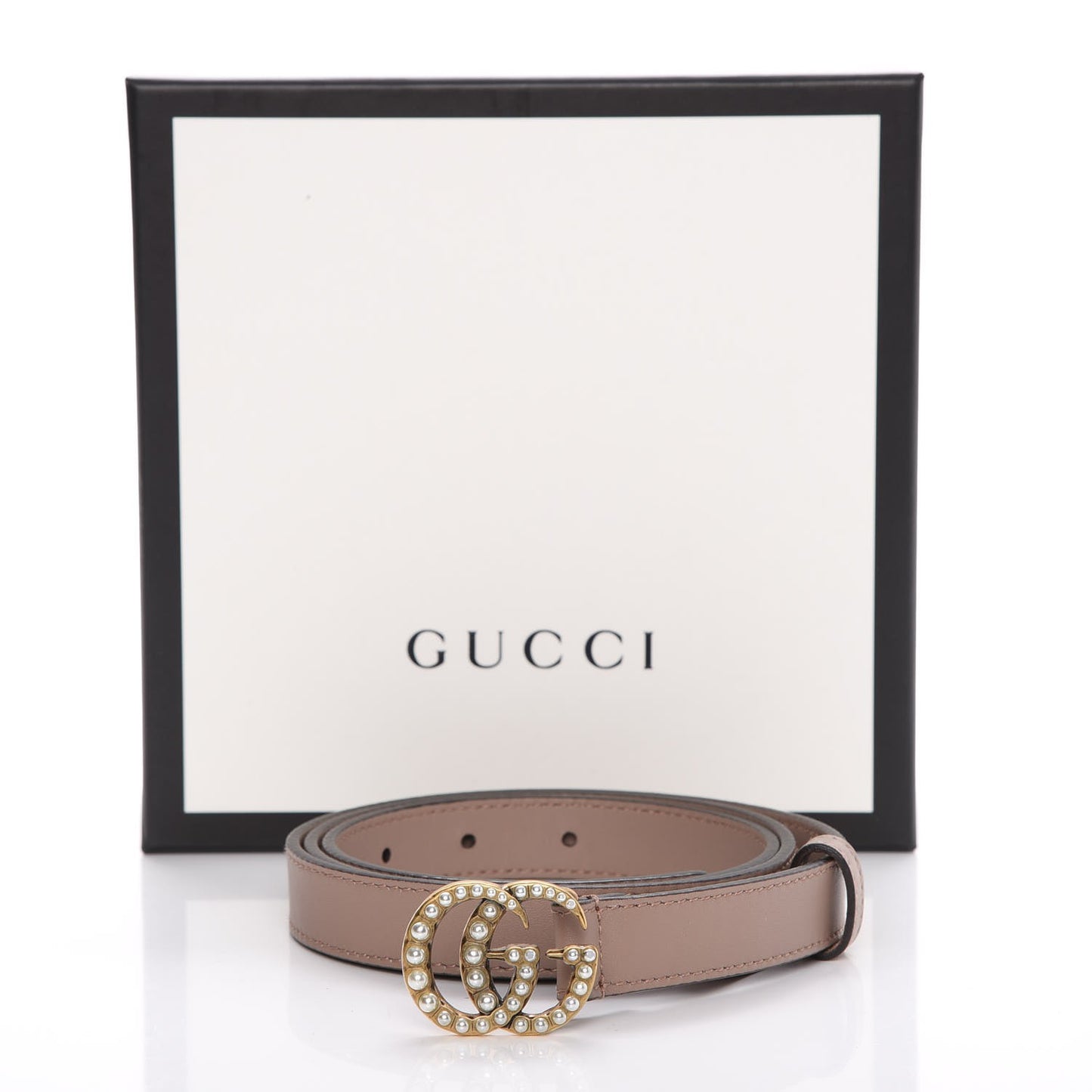Calfskin Pearl Double G 20mm Belt 95 38 Porcelain Rose