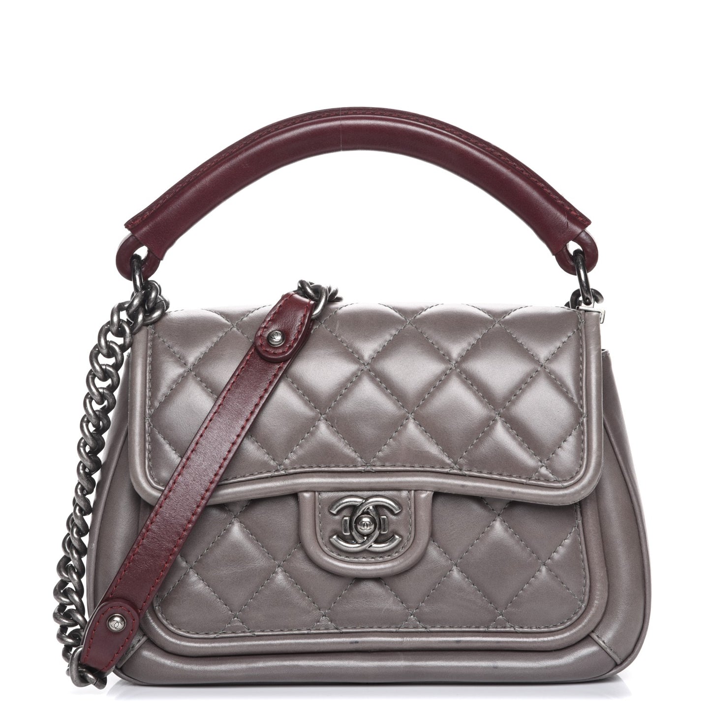 Aged Calfskin Quilted Prestige Top Handle Flap Grey
