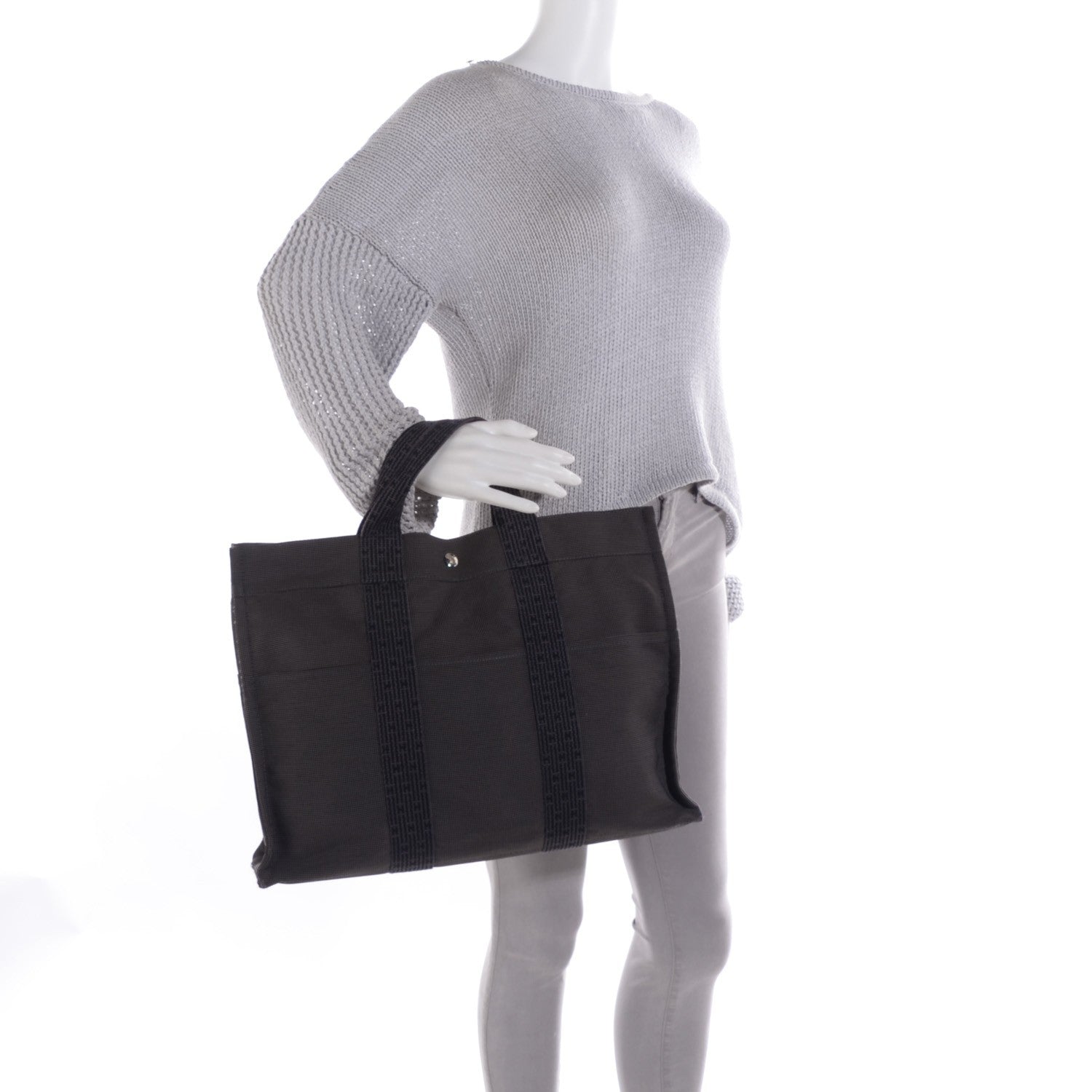 Hermes Canvas Herline MM Tote Grey 6 of 13