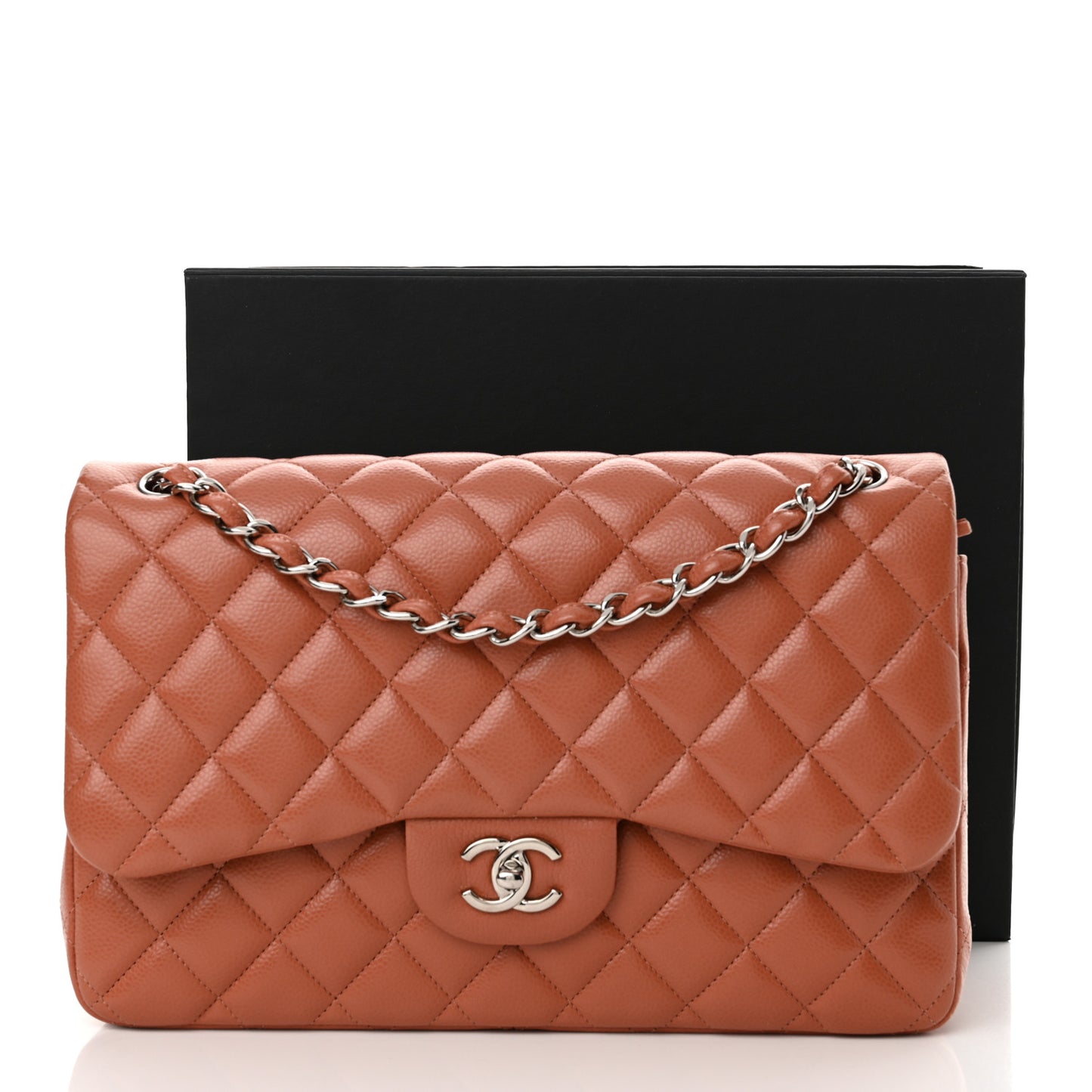 Caviar Quilted Jumbo Double Flap Light Brown