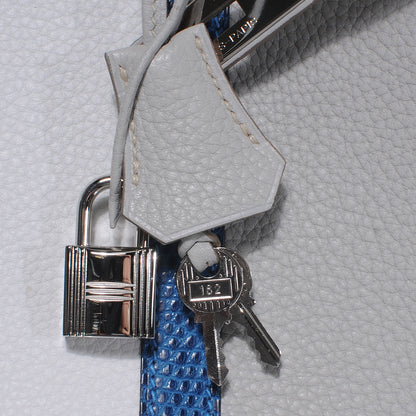 Hermes Taurillon Clemence Lizard Club Birkin 35 Gris Perle White Mykonos 7 of 11