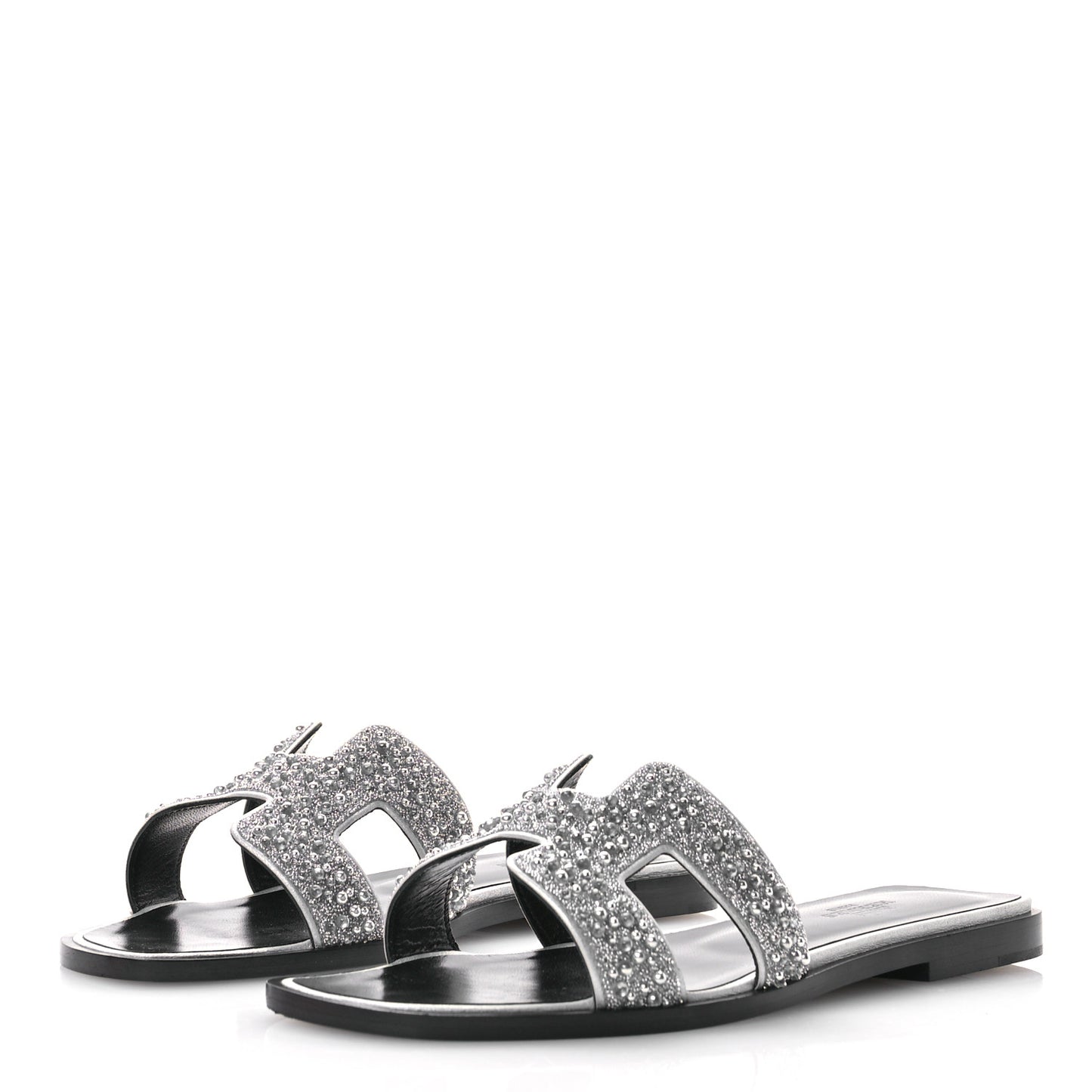 Velvet Goatskin Crystal Beads Oran Sandals 37 Gris Argente