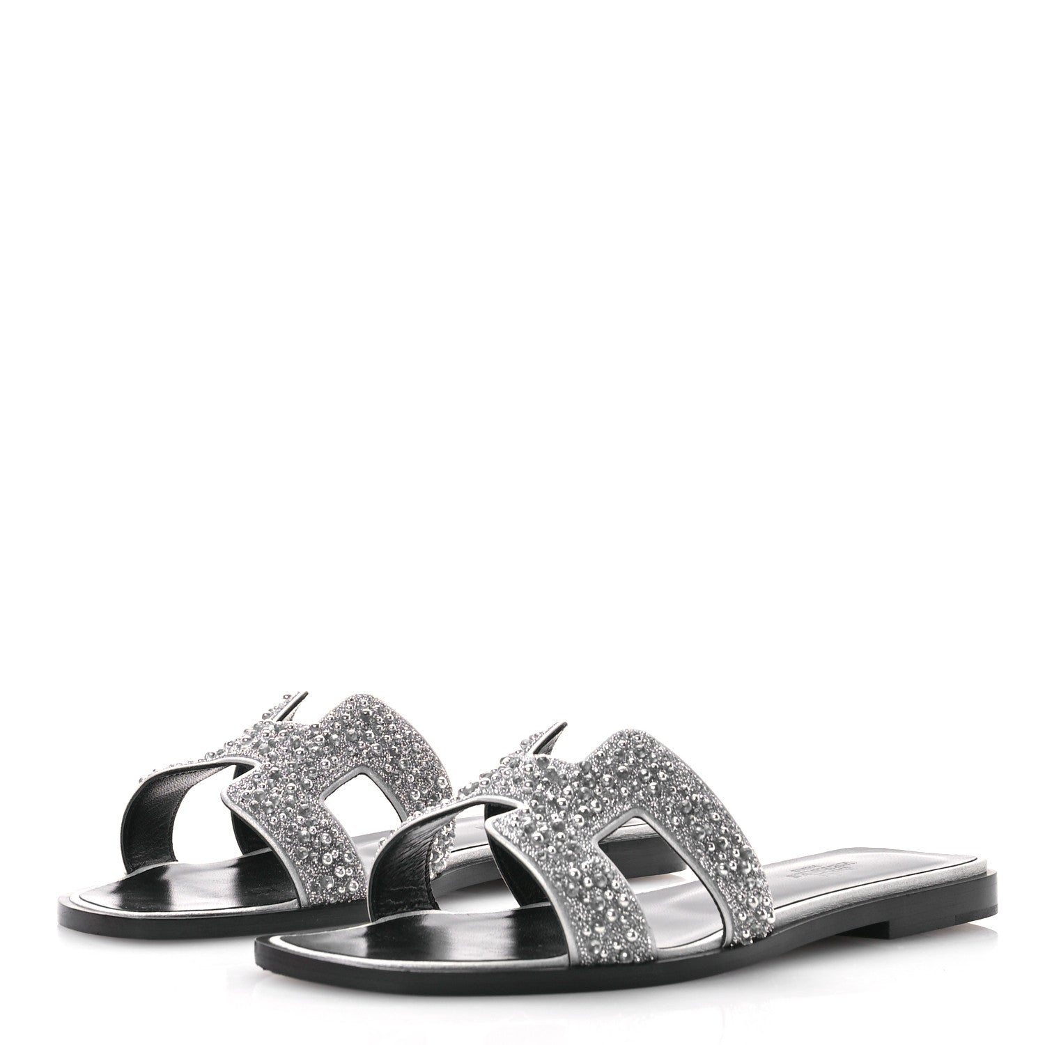 Hermes Velvet Goatskin Crystal Beads Oran Sandals 37 Gris Argente 4 of 10