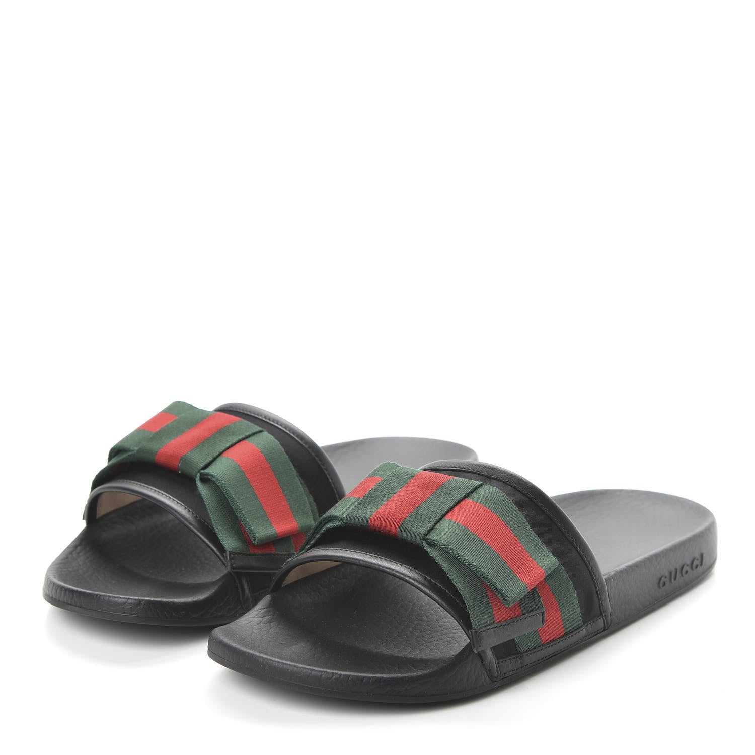 Gucci Satin Web Bow Slide Sandals 40 Black 3 of 9