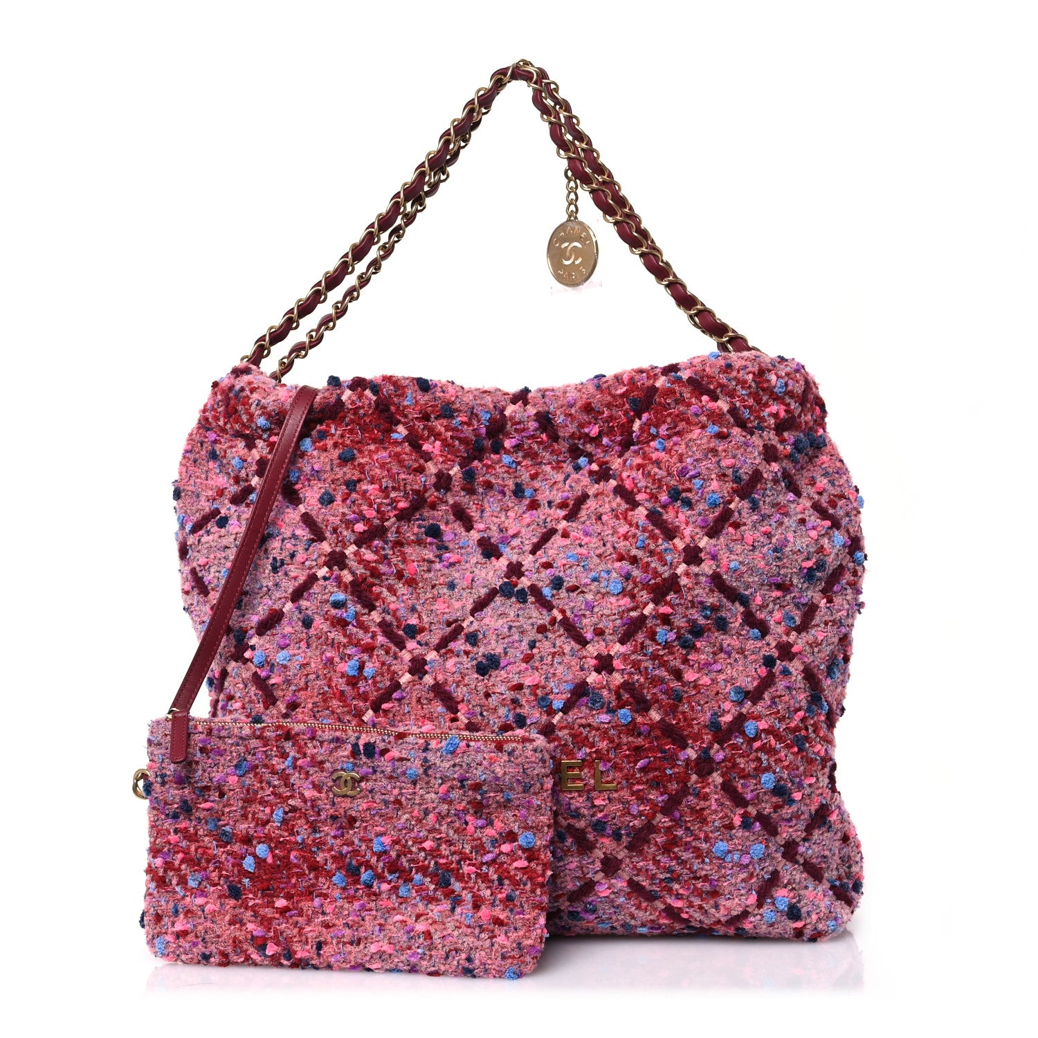 Chanel Tweed Quilted Chanel 22 Pink Blue Navy Burgundy Purple 3 of 12
