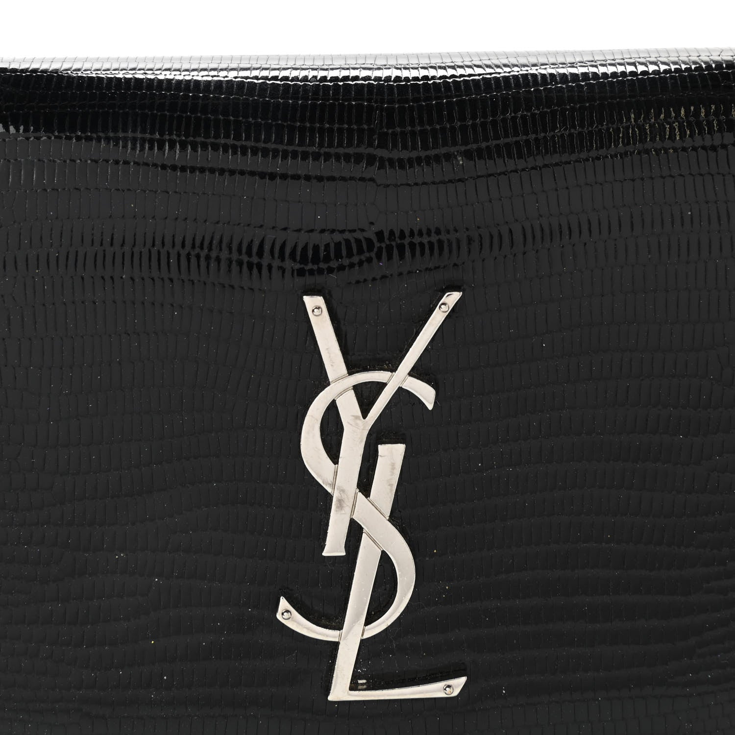 Saint Laurent Calfskin Lizard Embossed Monogram Sunset Chain Wallet Black 6 of 13