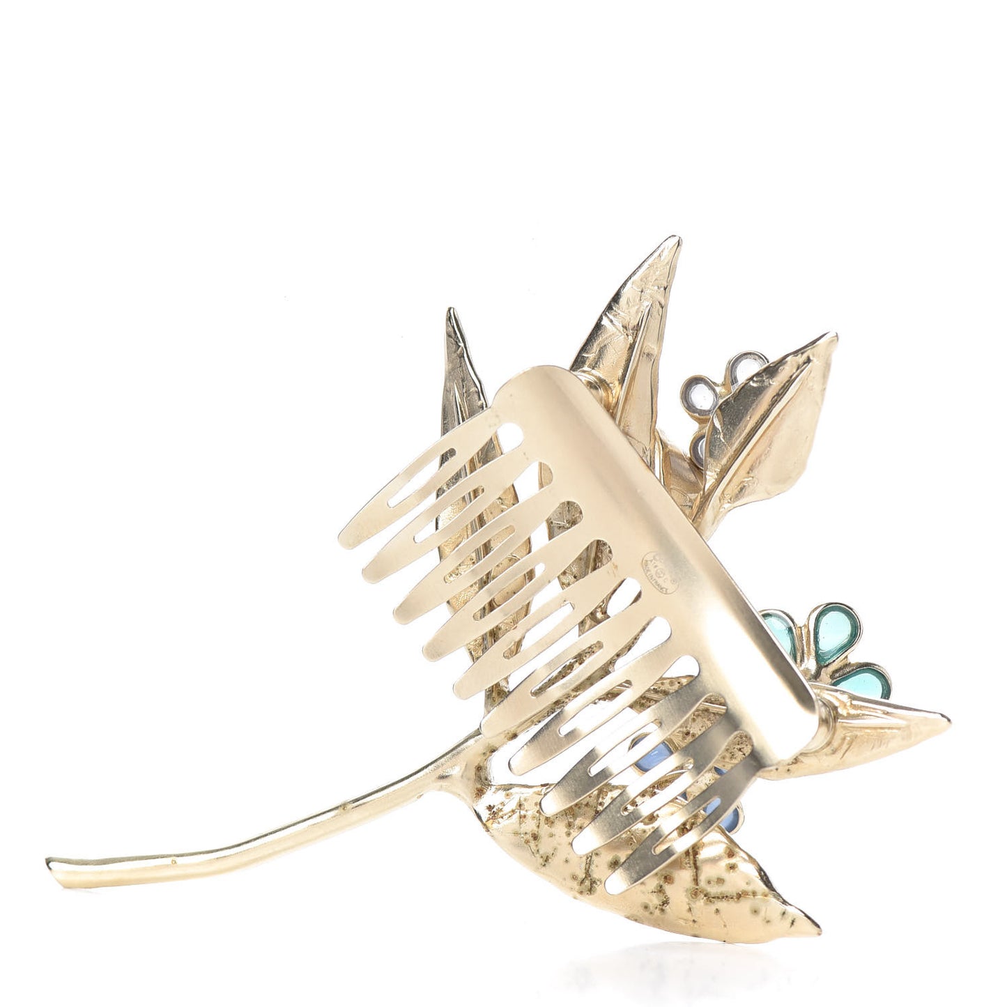 Metal Resin CC Floral Hair Comb Gold Blue Green