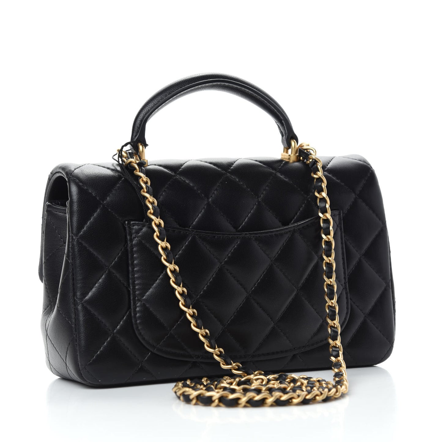 Lambskin Quilted Mini Top Handle Rectangular Flap Black