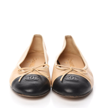 Chanel Lambskin Cap Toe CC Ballerina Flats 41 Beige Black 2 of 8