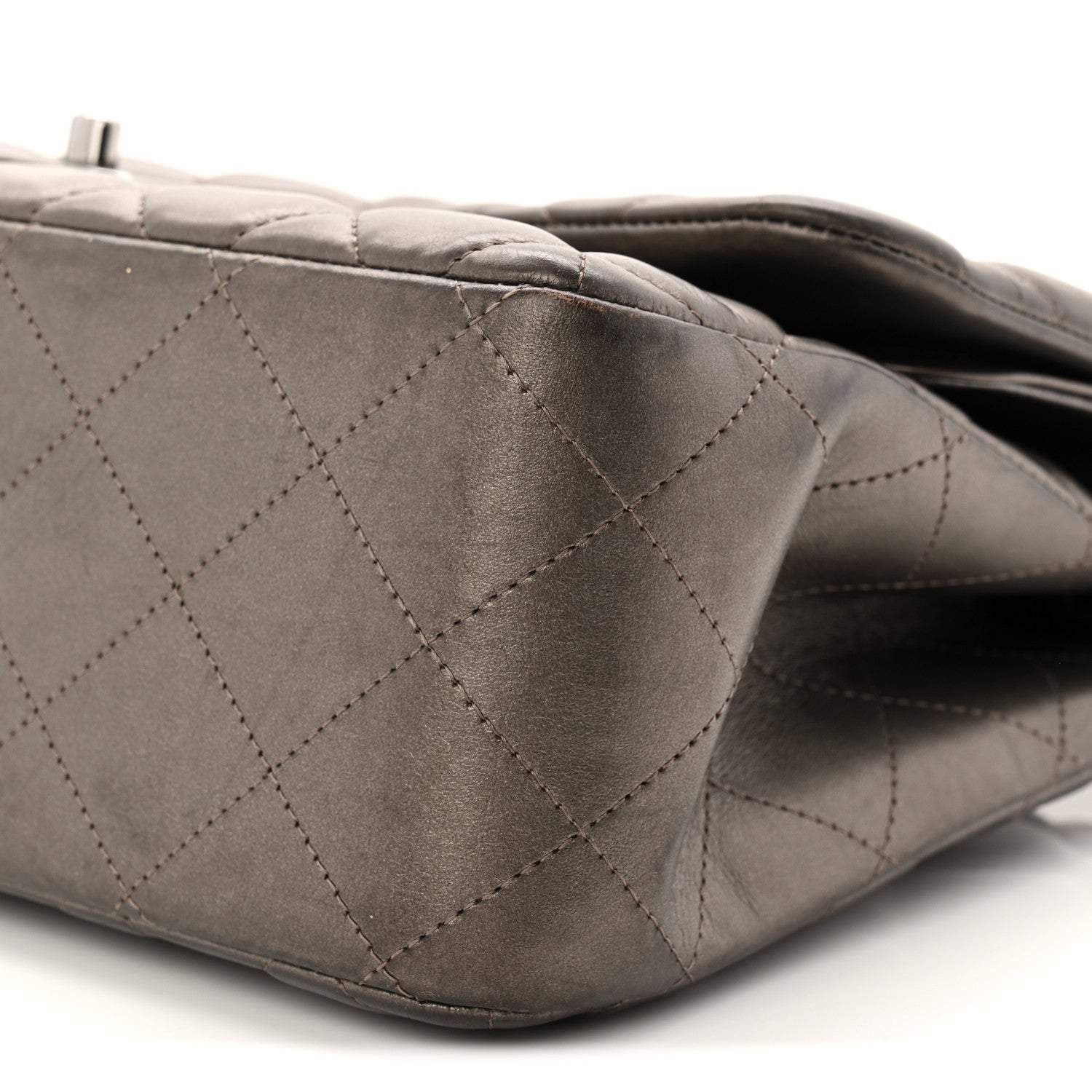 Chanel Metallic Lambskin Quilted Jumbo Double Flap Pewter 1819366