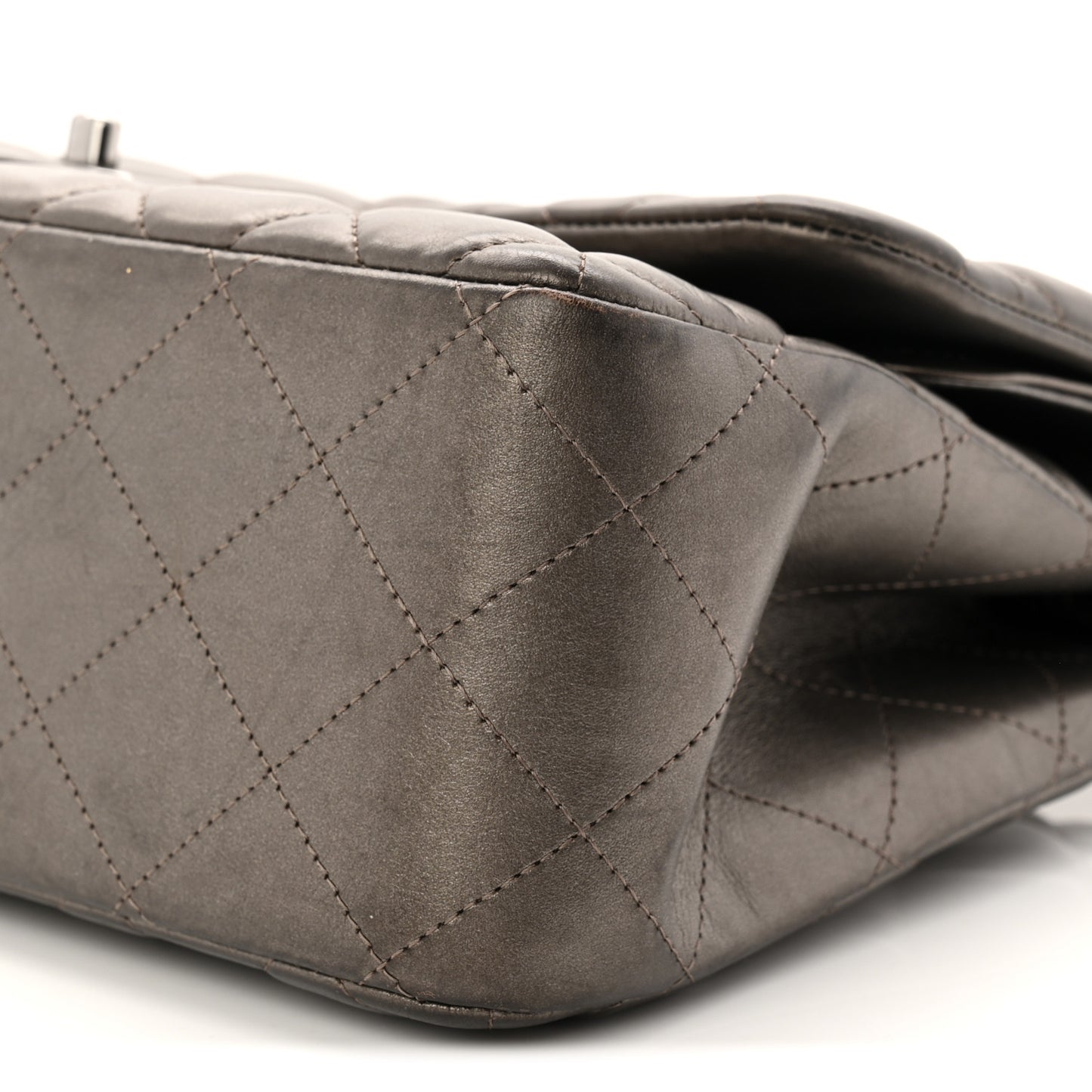 Metallic Lambskin Quilted Jumbo Double Flap Pewter