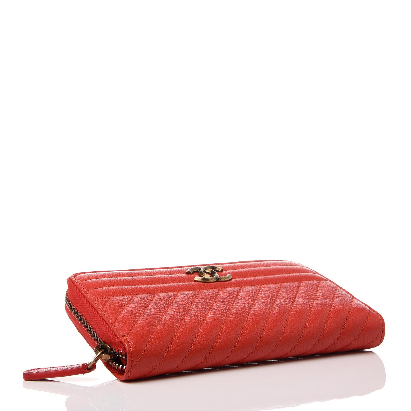 Shiny Goatskin Diagonal Quilted Small Zip Around Wallet Red