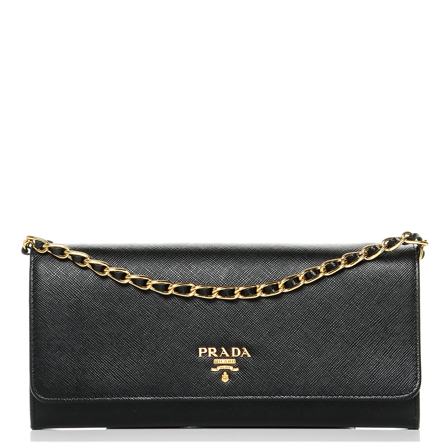 Prada Saffiano Metal Oro Chain Wallet Nero Black 1 of 6