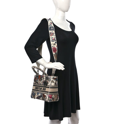 Christian Dior Canvas Embroidered Jardin D'Hive Medium Lady D-Lite Ecru Multicolor 2 of 9
