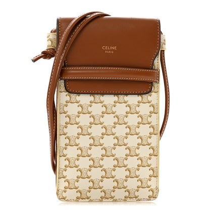 Celine Triomphe Canvas Lambskin Phone Pouch With Flap White Tan 1 of 13