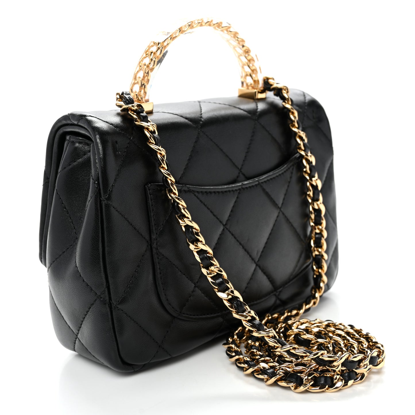 Lambskin Resin Quilted Top Handle Flap Black
