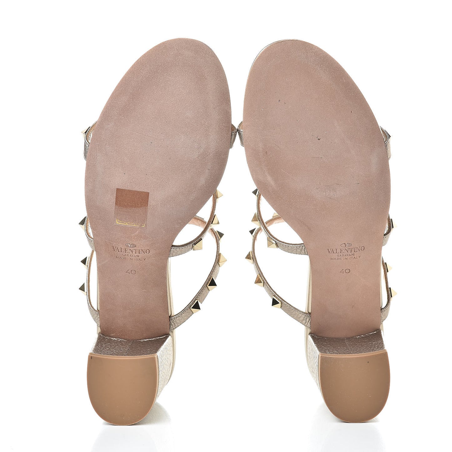 Metallic Pebbled Calfskin Rockstud 60mm Caged Slide Sandals 40 Skin