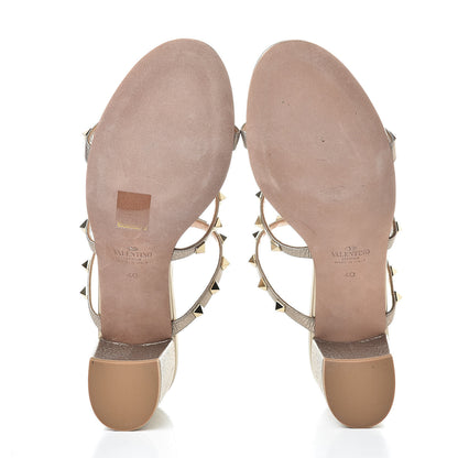 Valentino Garavani Metallic Pebbled Calfskin Rockstud 60mm Caged Slide Sandals 40 Skin 5 of 8