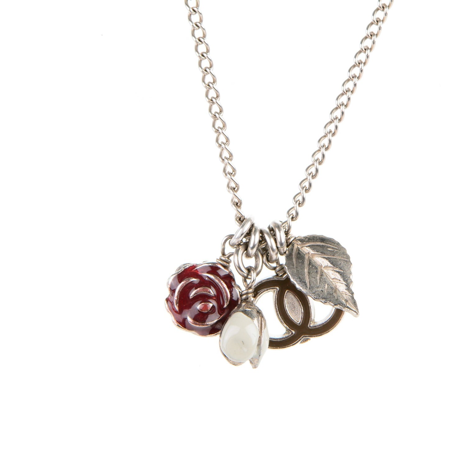 Enamel CC Charm Necklace Silver
