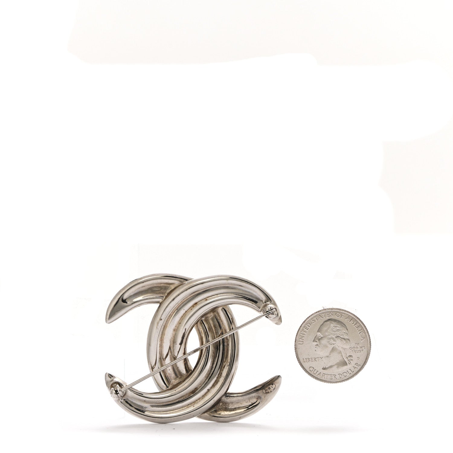 Chanel Baguette Crystal CC Brooch Silver 2 of 3