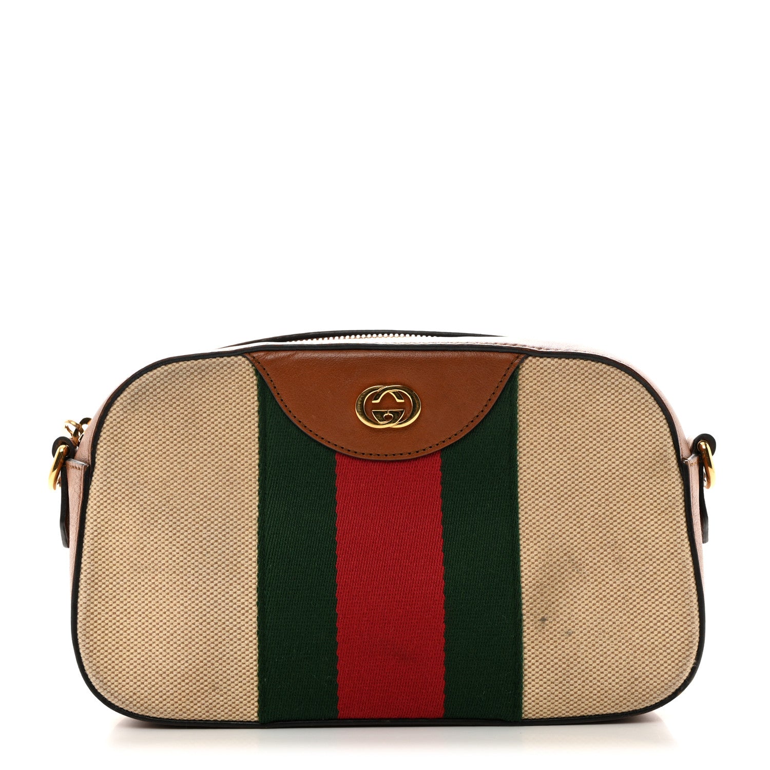 Gucci Vintage Canvas Web Shoulder Bag Sand Cuir 1 of 13