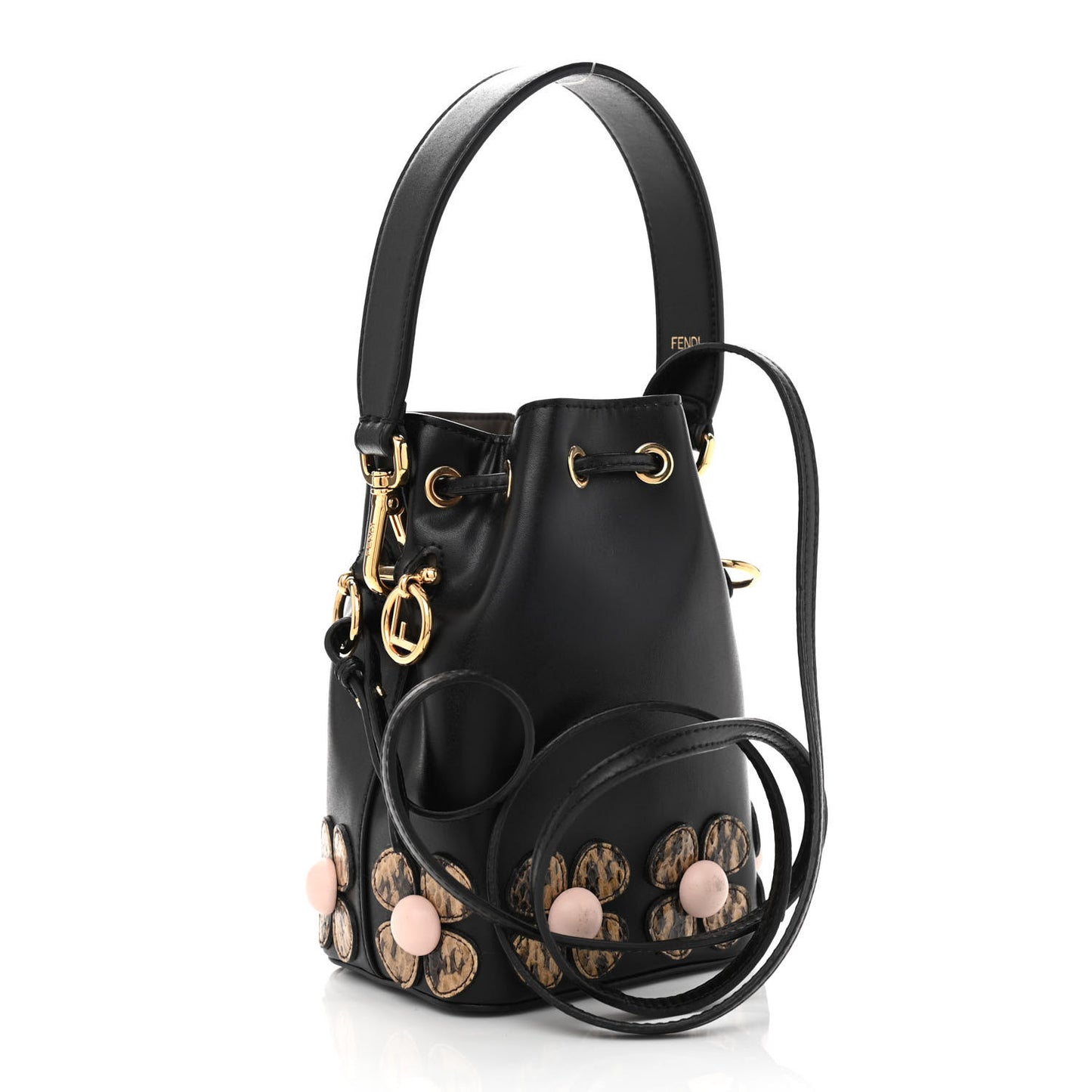 Vitello Liberty Elaphe F is Fendi Floral Embroidered Mini Mon Tresor Bucket Bag Black Nocciola