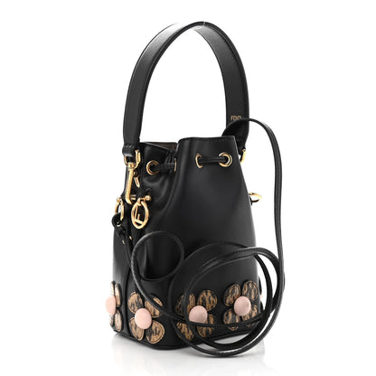 Fendi Vitello Liberty Elaphe F is Fendi Floral Embroidered Mini Mon Tresor Bucket Bag Black Nocciola 3 of 9