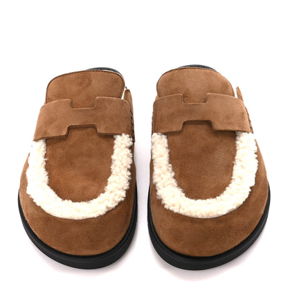Hermes Suede Goatskin Shearling Go Mules 39 Brun Frume Ecru 2 of 8