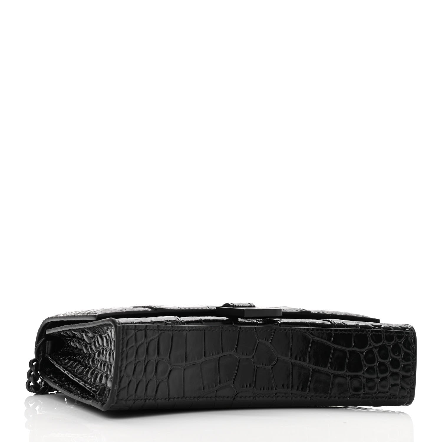 Balenciaga Shiny Calfskin Monochrome Crocodile Embossed Small Hourglass Evening Chain Bag Black 3 of 8