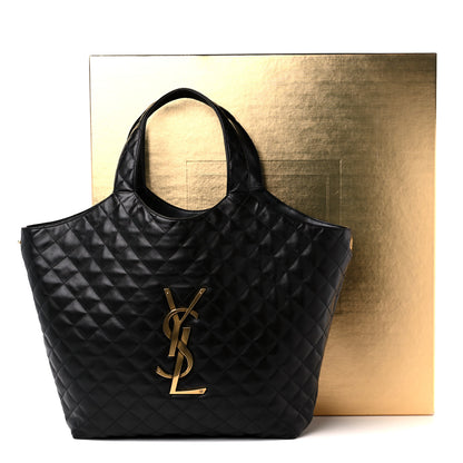 Saint Laurent Lambskin Quilted Maxi Icare Shopping Tote Black 10 of 10