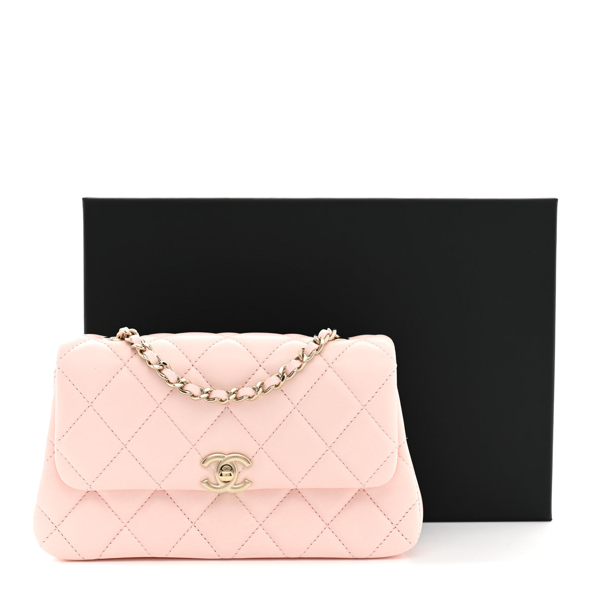 Lambskin Quilted Rectangular Phone Holder Clutch With Chain Light Pink