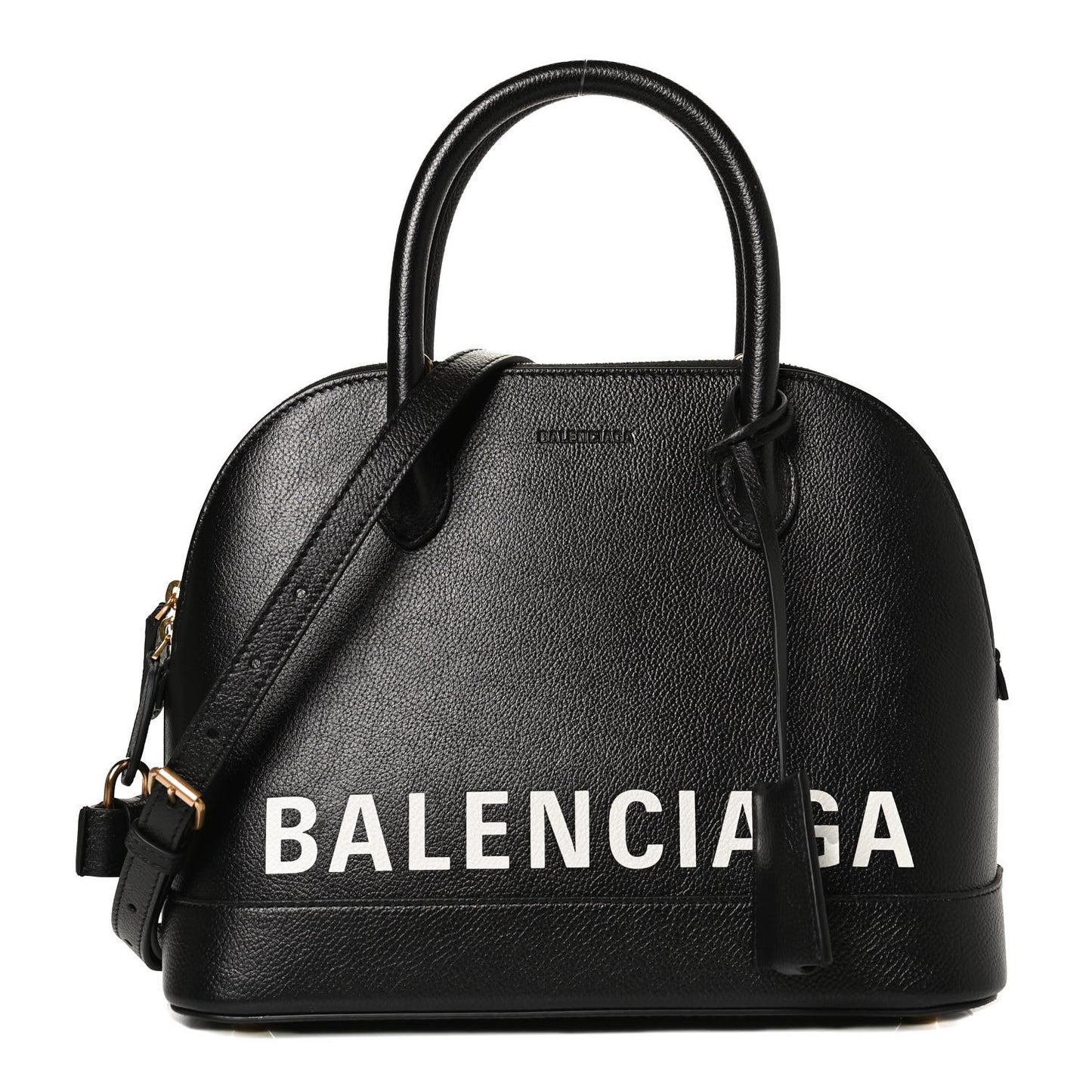 Grained Calfskin Logo S Ville Top Handle Bag Black White