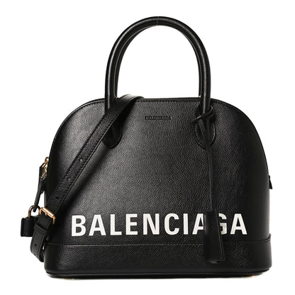Balenciaga Grained Calfskin Logo S Ville Top Handle Bag Black White 1 of 10