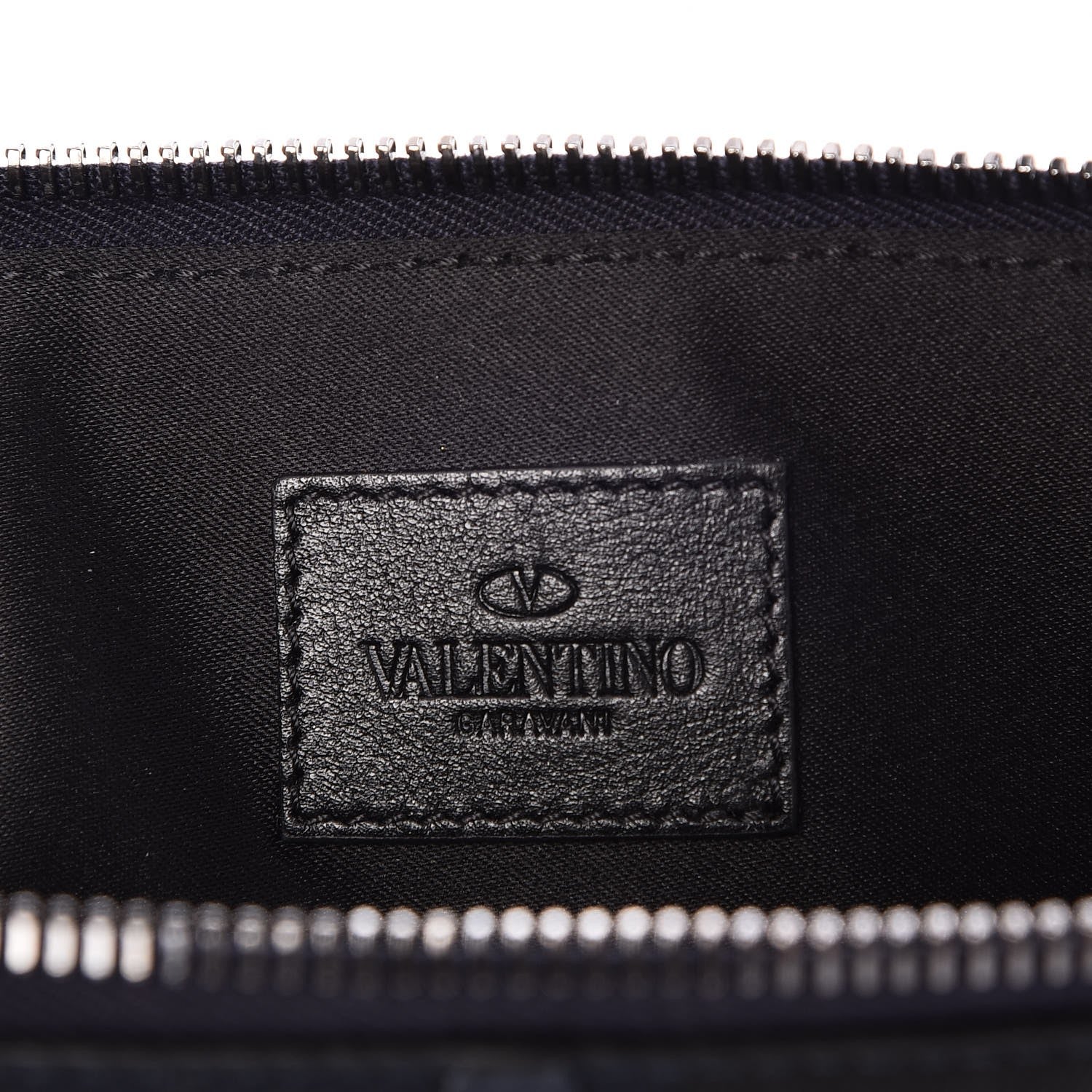 Valentino Garavani Canvas Leather Applique Camustars Zip Wristlet Pouch Blue 6 of 7