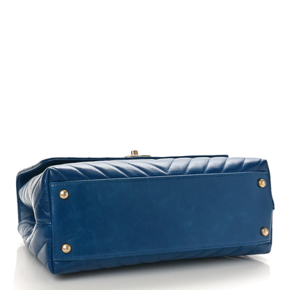 Chanel Calfskin Chevron Quilted Small Coco Handle Flap Blue 4 of 9