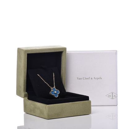 Van Cleef & Arpels 18K Yellow Gold Diamond Celestial Blue Sevres Porcelain Vintage Alhambra Pendant Necklace 9 of 9